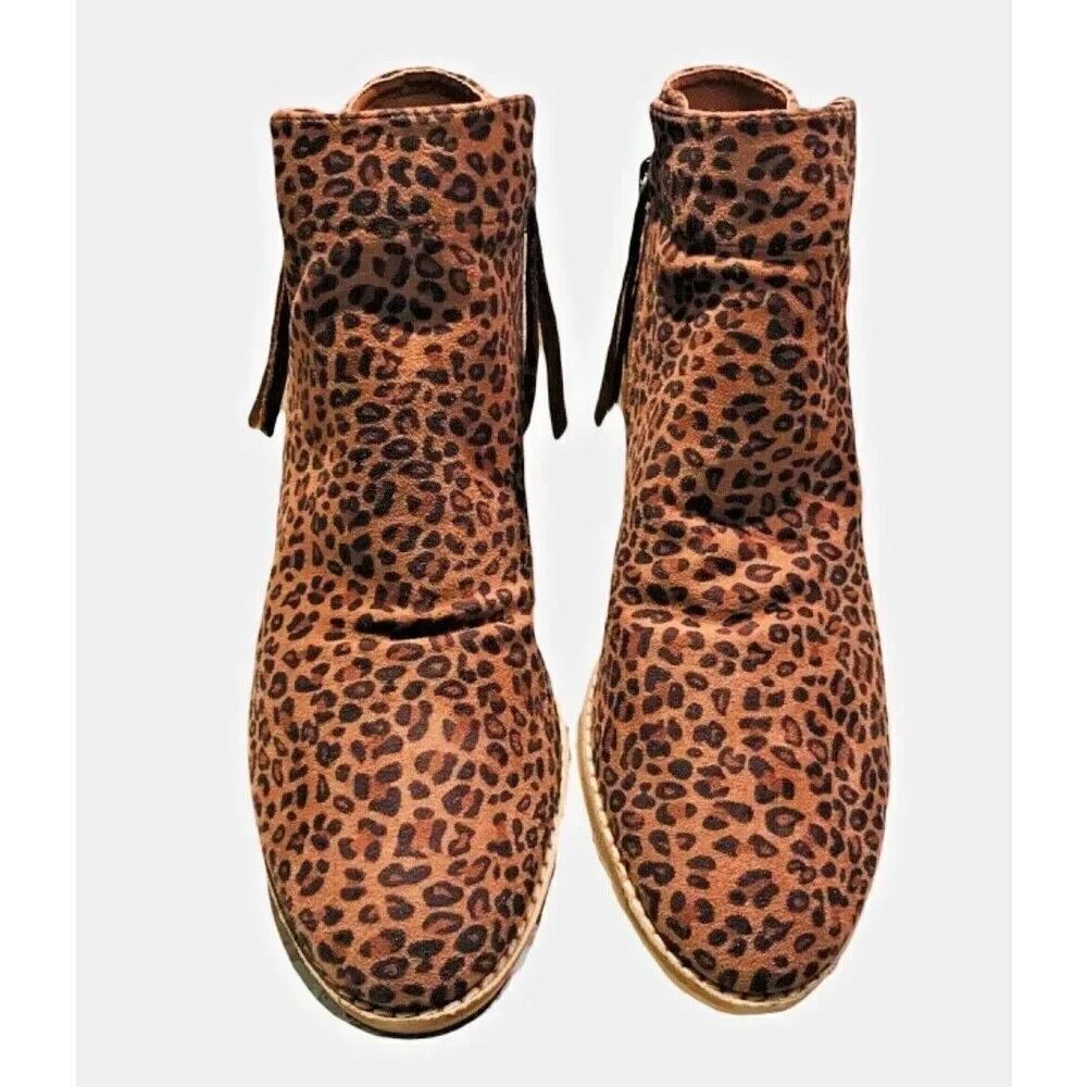 Boutique by Corkeys Low Heel butternutโleopard print booties zippers on both sid